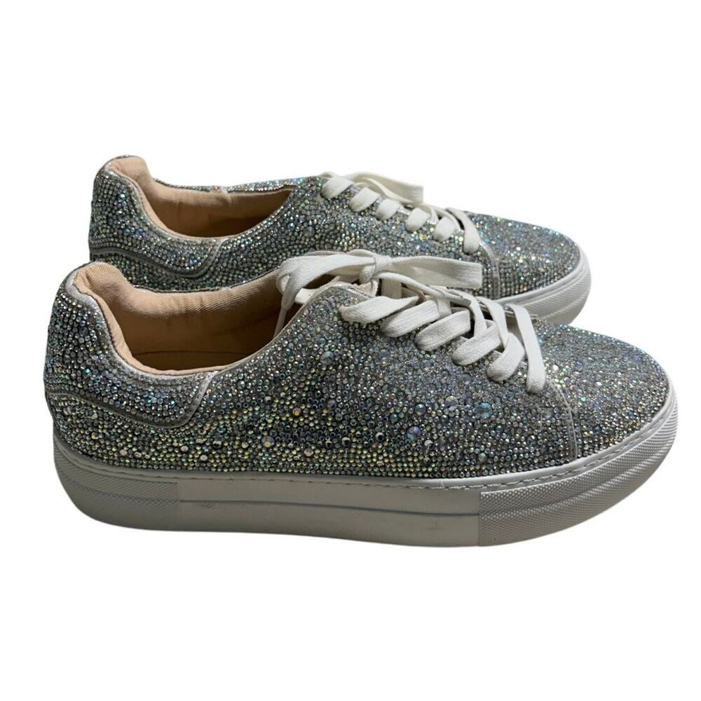 Betsey Johnson Sidny Platform Rhinestone Sneakers Women's US 9M Sparkle Silver